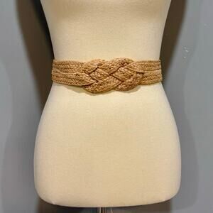 Boho Braided Straw Elastic Waist Belt Raffia Knot Cinch Belt Natural Tan, Size L